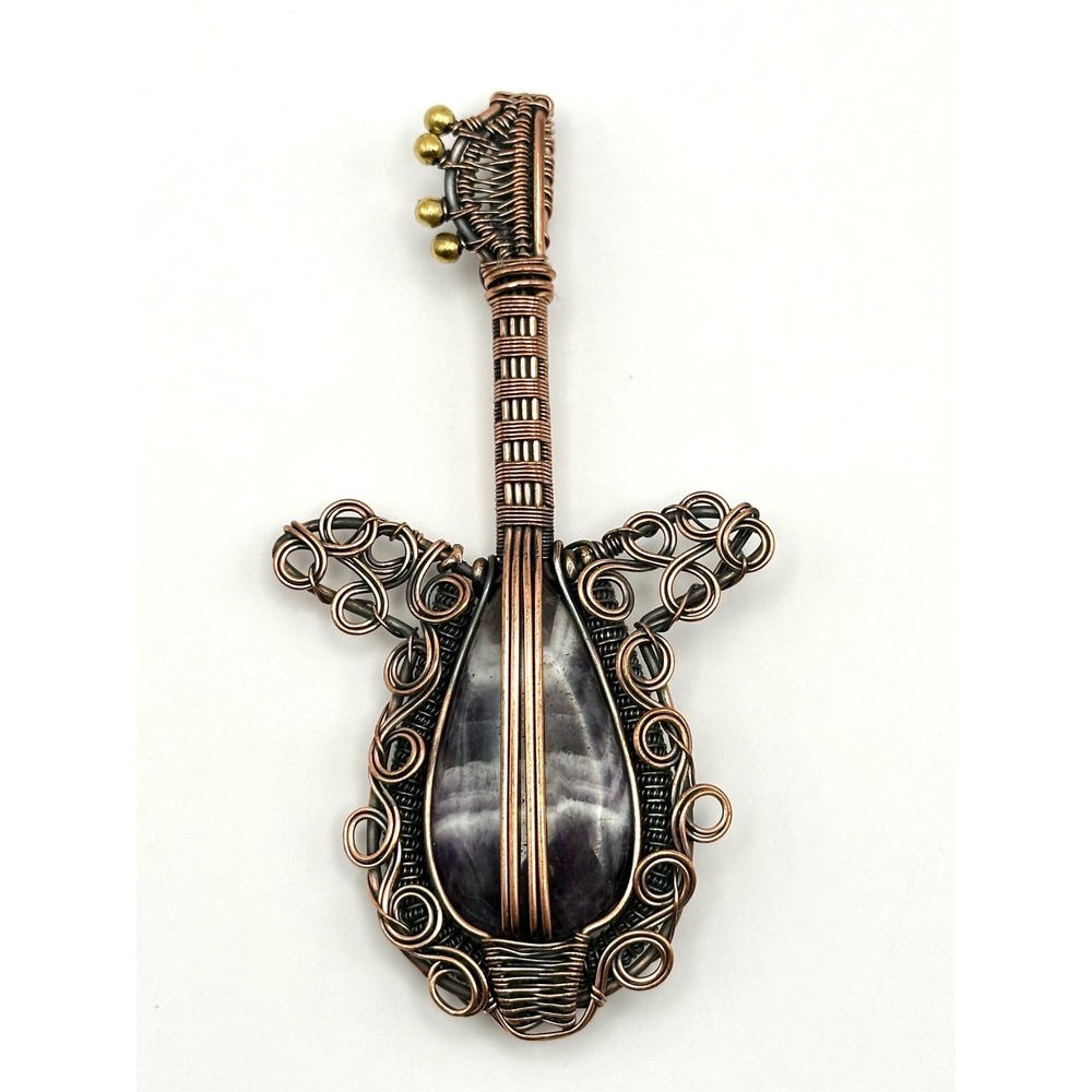 Chevron Dream Amethyst Copper Wire‎ Wrapped Guitar Pendant